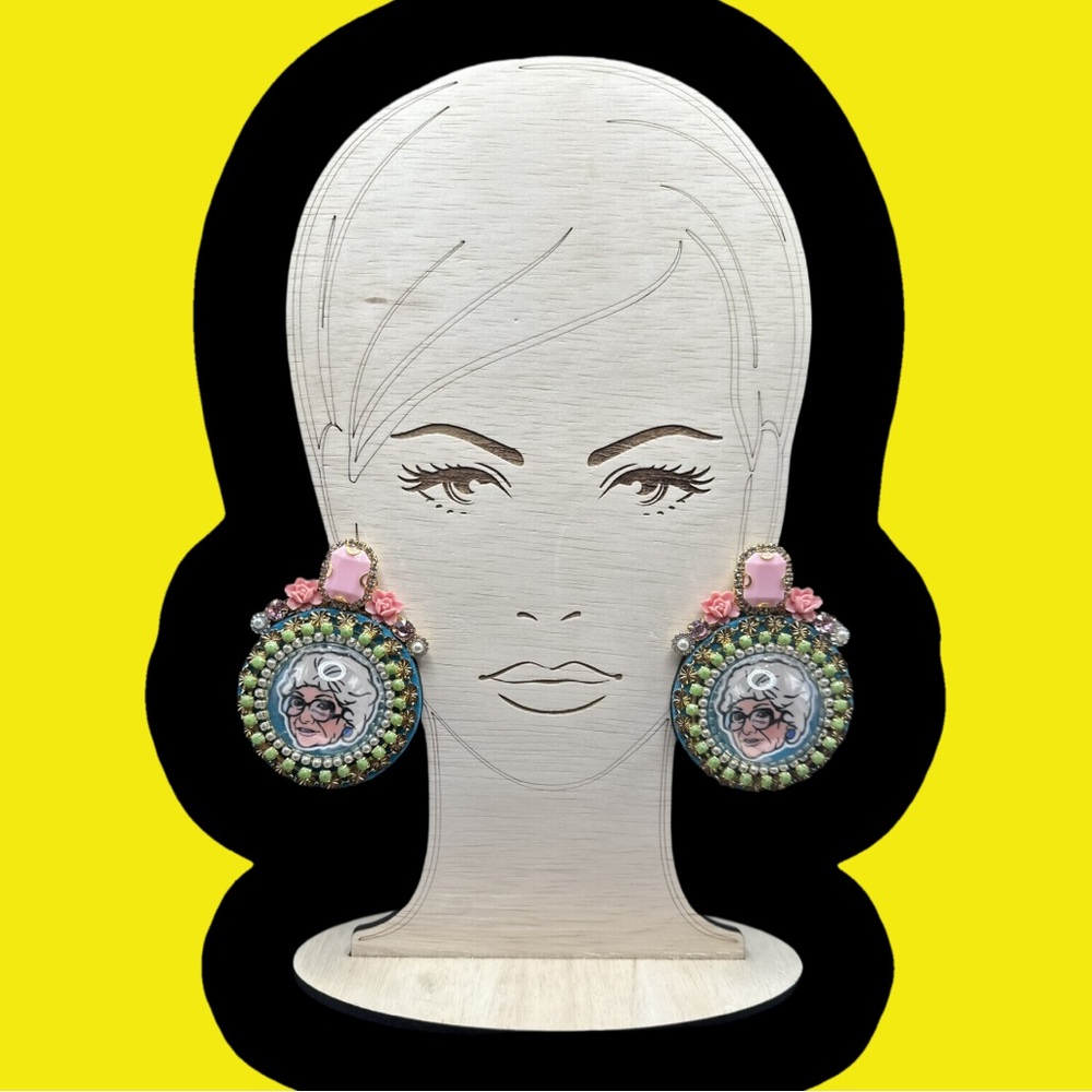 Couture Earrings - Stay Golden Girl - Elegant Pink and Green Beaded Earrings